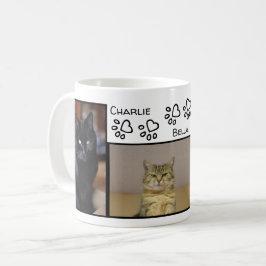 三匹の猫の名前と写真入り立派な肉球ハート コーヒーマグカップ