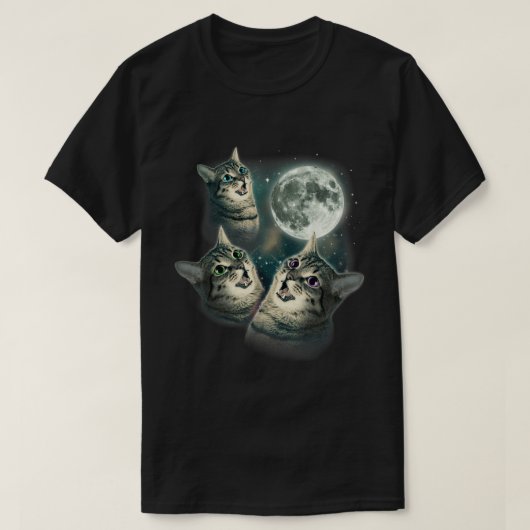 三匹の猫の月ミームギャラクシー子猫アート Tシャツ (デザイン正面)