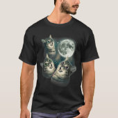 三匹の猫の月ミームギャラクシー子猫アート Tシャツ (正面)