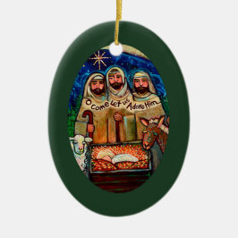 三匹の羊飼い来よ、我々は彼のオーナメントを崇拝しよう セラミックオーナメント