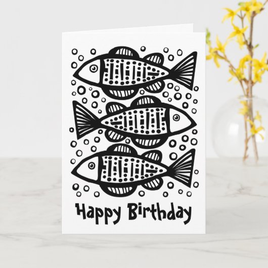 三匹の魚 カード (黄色い花)