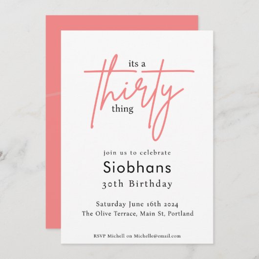 三十三の三〇歳の誕生日エレガントスタイリッシュ 招待状 (正面/裏面)