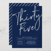 三十五 |シルバー&ネイビー35thバースデーパーティー 招待状 (正面/裏面)