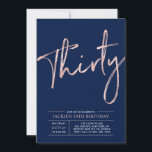 三十人 |バラ金ゴールド&ブルー30th誕生日パーティー 招待状<br><div class="desc">この祝バラ金ゴールドとブラック30歳の誕生日パーティの招待状とスタイリッシュ、あなたの特別な日。このデザインはシックなバラ金ゴールドブラシスクリプト「Thirty」を備え、ネイビーブルーの背景色でクリーンなレイアウトを備えている。私のショップBaraBomDesignでマッチングパーティーの供給を利用できる。</div>