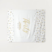 三十人 |金ゴールドとブラック30th誕生日パーティー背景 タペストリー (正面(横))