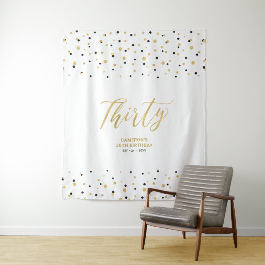 三十人 |金ゴールドとブラック30th誕生日パーティー背景 タペストリー (インサイチュ)