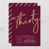 三十人 |金ゴールドとブルゴーニュ30歳の誕生日パーティー 招待状 (正面/裏面)