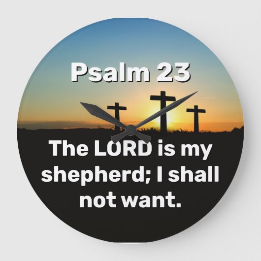 三十字架詩篇23日没バイブル聖句 ラージ壁時計 (正面)