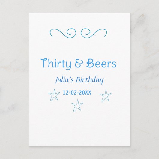 三十歳とビール 青い星 スペイン語 誕生日 名前 ポストカード (正面)