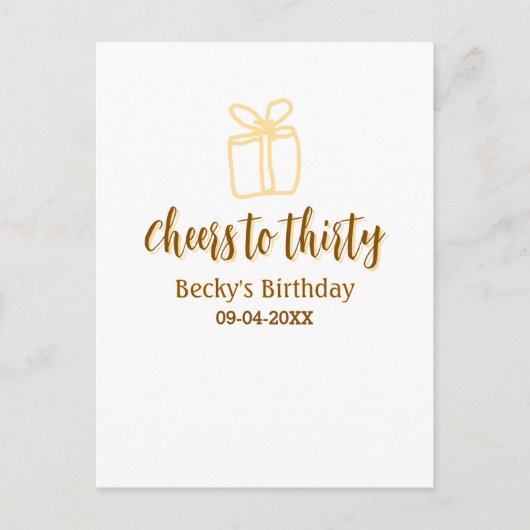 三十歳の誕生日おめでとう　イエロー・ブラウンの柔らかなパステルギフト ポストカード (正面)