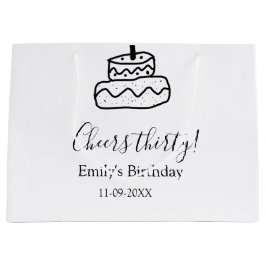 三十歳の誕生日おめでとう ケーキ ブラック落書きハンドメイド ラージペーパーバッグ