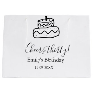 三十歳の誕生日おめでとう ケーキ ブラック落書きハンドメイド ラージペーパーバッグ