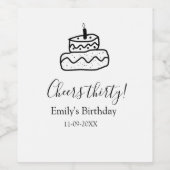 三十歳の誕生日おめでとう ブラック落書きハンド ワインラベル (シングルラベル)