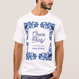 三十歳の誕生日おめでとう ロイヤルブルーの花の縁取り ナ Tシャツ