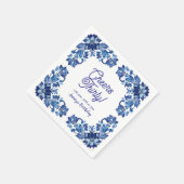 三十歳の誕生日おめでとう ロイヤルブルーの花柄の縁取り ナ スタンダードカクテルナプキン (角)