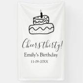 三十歳の誕生日おめでとう 黒の手描きケーキ 横断幕 (縦)