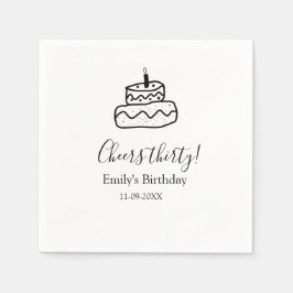 三十歳の誕生日おめでとう 黒の落書きケーキ スタンダードカクテルナプキン