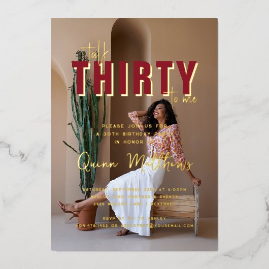 三十語を言う | 30th誕生日パーティー写真 箔招待状 (正面)