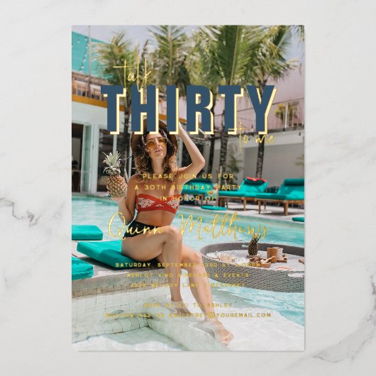 三十語を言う | 30th誕生日パーティー写真 箔招待状 (正面)