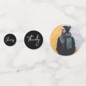 三十 |ブラック&ホワイトモダン30th Birthday Photo コンフェッティ (裏面)