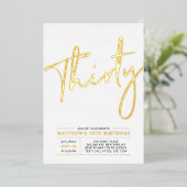 三十 |モダン金ゴールド30th誕生日パーティー 箔招待状 (立ち正面)