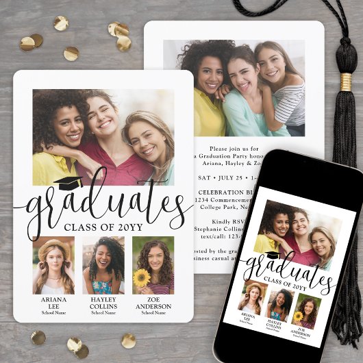 三卒業生3名フォトコラージュ共同 案内状