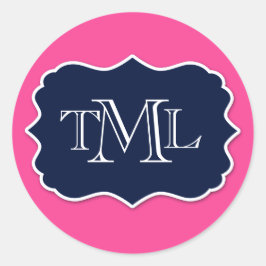 三名門私立校風のイニシャルモノグラム及びフレーム ラウンドシール