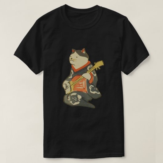 三味線を弾く猫、ギター、Kuniyoshiの浮世絵を演奏している国芳猫 Tシャツ (デザイン正面)