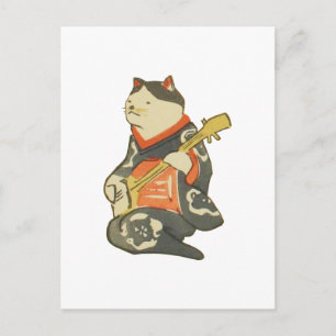 三味線を弾く猫,国芳猫の遊ギター，国芳，浮世絵 ポストカード