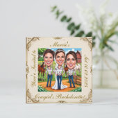 三女性のカーボーイブライダル農園の風刺画 招待状 (スタンド正面)