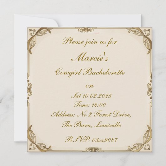 三女性のカーボーイブライダル農園の風刺画 招待状 (裏面)