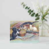 三子猫とギターヴィンテージイラストレーション ポストカード (スタンド正面)