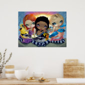 三小鳥アートプリント鳥の妖精の大きな目 ポスター (キッチン)