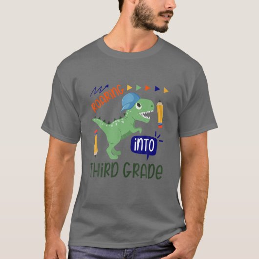 三年生の新学期恐竜に轟音 Tシャツ (正面)