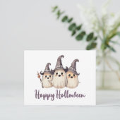 三幽霊魔女の帽子ホワイトハッピーハローウィン シーズンポストカード (スタンド正面)