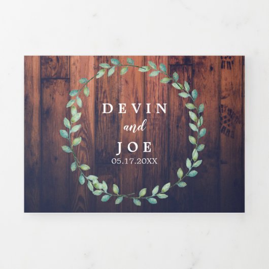 三折ウォーターカラーグリーナリー結婚式招待状 三つ折り招待状 (カバー)