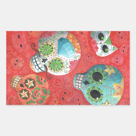 三日の死んだスカル 長方形シール (正面)