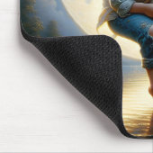 三日月からの男の子の魚釣り マウスパッド (コーナー)