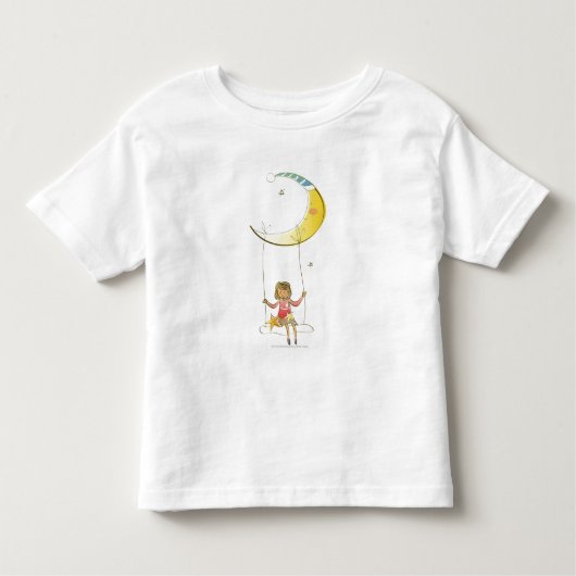 三日月からぶら下がったロープで揺れる少女 トドラーTシャツ (正面)