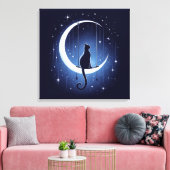 三日月から揺れる猫のシルエット キャンバスプリント (インサイチュ (リビング))