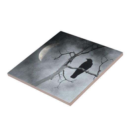 三日月が輝くカラス タイル (側面)