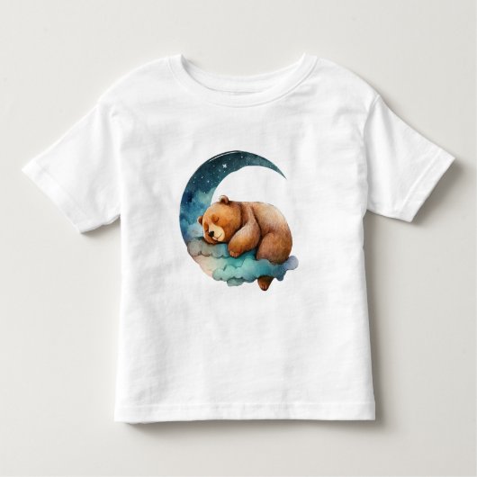 三日月で眠るかわいいテディベアTシャツ トドラーTシャツ (正面)