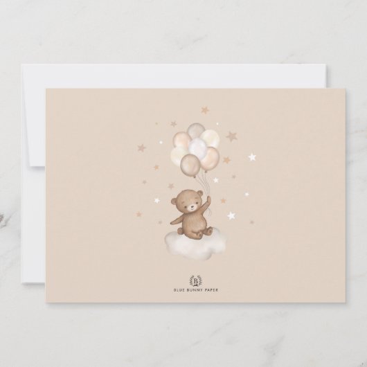 三日月とクマのぬいぐるみ | 風船 雲 星 サンキューカード (裏面)