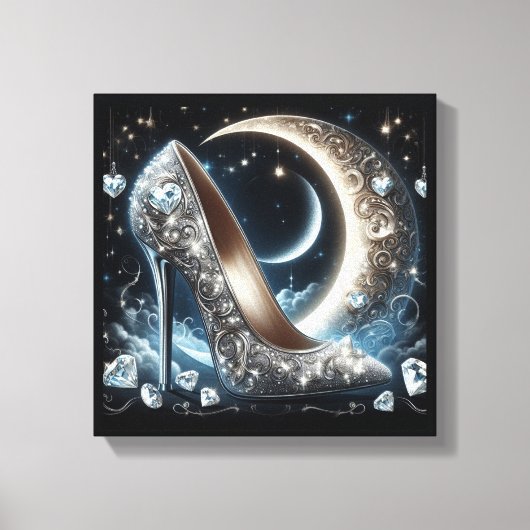 三日月とダイヤモンドのスティレットハイヒール キャンバスプリント (正面)