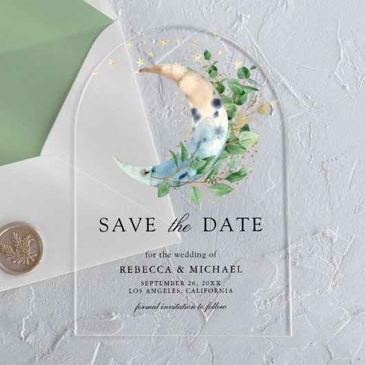 三日月とユーカリのWedding Save the Date アクリル招待状