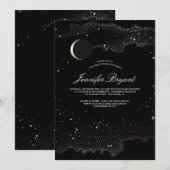 三日月と夜の星が赤ん坊のシャワー 招待状 (正面/裏面)