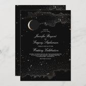 三日月と夜の星 現代のウェディング 招待状 (正面/裏面)