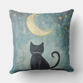 三日月と星と眠る黒猫 クッション (裏面)