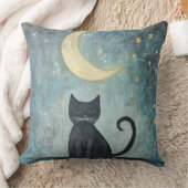 三日月と星と眠る黒猫 クッション (ブランケット)