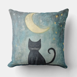 三日月と星と眠る黒猫 クッション
